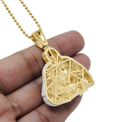 100% Real Genuine Diamond 32 + Grams 10K Gold Over Custom Lucky Meditating Buddha Religious Charm Buddhism Pendant Necklace Chain Set 2''