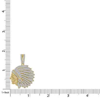 Real Genuine Sterling Silver 14K  Gold Over Native American Indian Apache King Simulated Diamond Custom Pendent Charm  + Free Chain