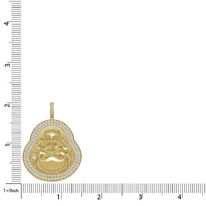 25 + Grams 14K Gold Over Real Genuine Sterling Silver 2.00 Cwt. Simulated Diamond Siddhartha Buddha Religious Pendent Charm Chain Set 2''
