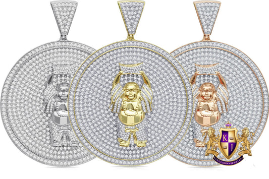 41 + Grams Men's Big XL 3'' Real Sterling Silver 14k Gold Over Buddha Religious Pendant Simulated Diamond Custom Medallion Charm