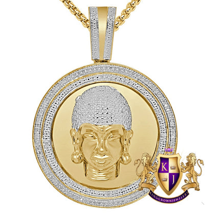 Real Genuine Authentic Diamond 0.40 Cwt. Gautama Buddha Head Pendant 10K Gold On Meditation Buddhism Unisex Religious Charm Medallion 2.25''