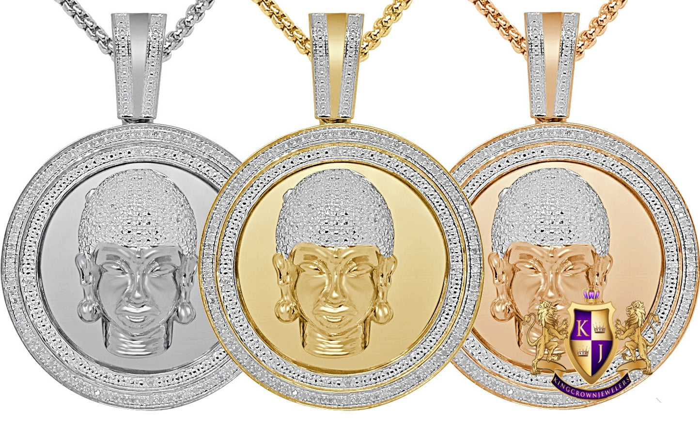 Real Genuine Authentic Diamond 0.40 Cwt. Gautama Buddha Head Pendant 10K Gold On Meditation Buddhism Unisex Religious Charm Medallion 2.25''