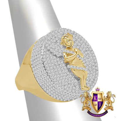 20 + Grams Big Bold 25 mm Real Italian Sterling Silver 14K Gold Over Simulated Diamond Holy Angel Praying Hand Men's Religious XL Ring Band
