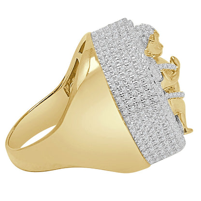 20 + Grams Big Bold 25 mm Real Italian Sterling Silver 14K Gold Over Simulated Diamond Holy Angel Praying Hand Men's Religious XL Ring Band