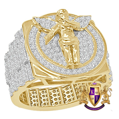 3D Big Bold 20mm Men's Real Genuine Italian Sterling Silver 14K Gold Over Simulated Diamond Holy Angel Wings Religious Ring Band 13+ Grams