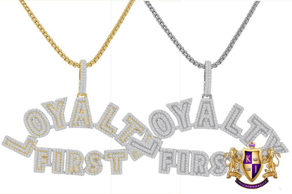 Exclusive Custom Piece 14K Gold On Real Sterling Silver Simulated Diamond LOYALTY FIRST Men's Pendent Charm Chain Set