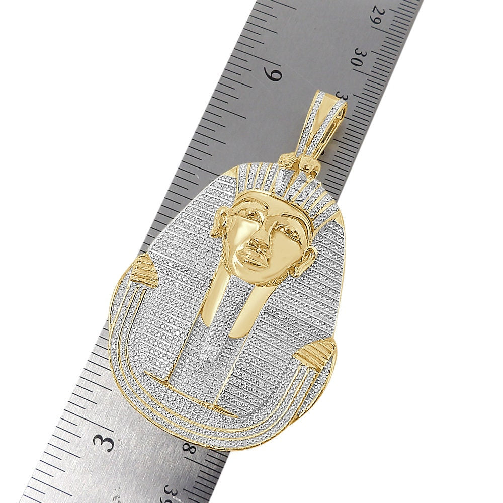 Real Genuine Authentic Diamond Big 2.75'' Ancient Egyptian King Tutankhamun Pharaoh Custom Pendant 10K Gold Over Charm 27+ Grams