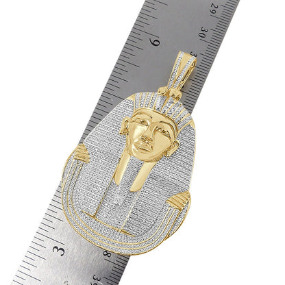 Real Genuine Authentic Diamond Big 2.75'' Ancient Egyptian King Tutankhamun Pharaoh Custom Pendant 10K Gold Over Charm 27+ Grams