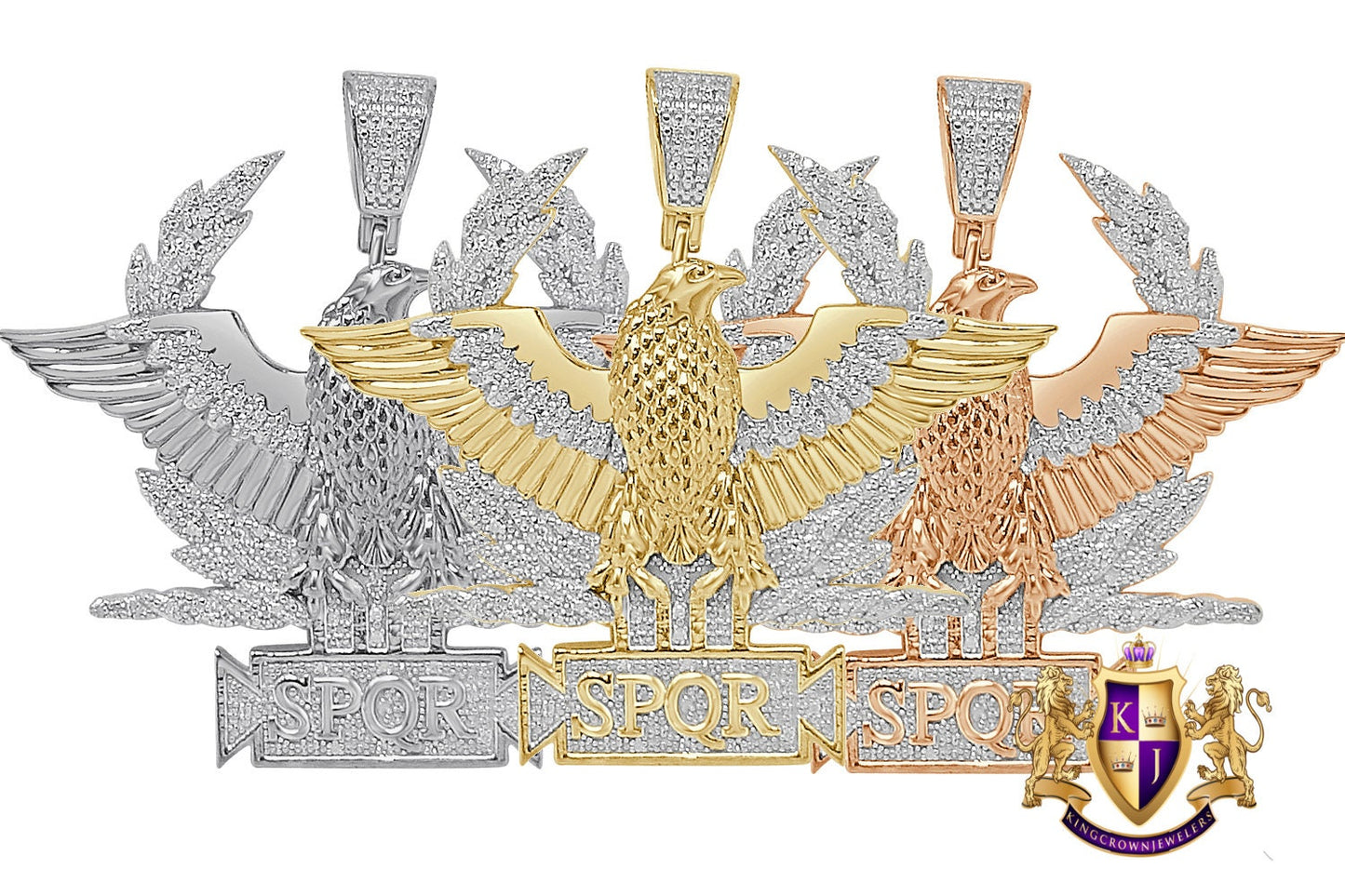 Men's Real Genuine Authentic Diamond 25+ Grams Custom Piece SPQR Roman Legion Eagle Empire Masonic Pendant 10K Solid Gold Over Charm 2.10''