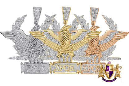 Men's Real Genuine Authentic Diamond 25+ Grams Custom Piece SPQR Roman Legion Eagle Empire Masonic Pendant 10K Solid Gold Over Charm 2.10''