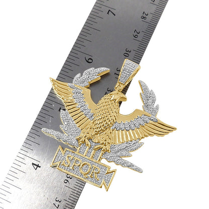 Men's Real Genuine Authentic Diamond 25+ Grams Custom Piece SPQR Roman Legion Eagle Empire Masonic Pendant 10K Solid Gold Over Charm 2.10''