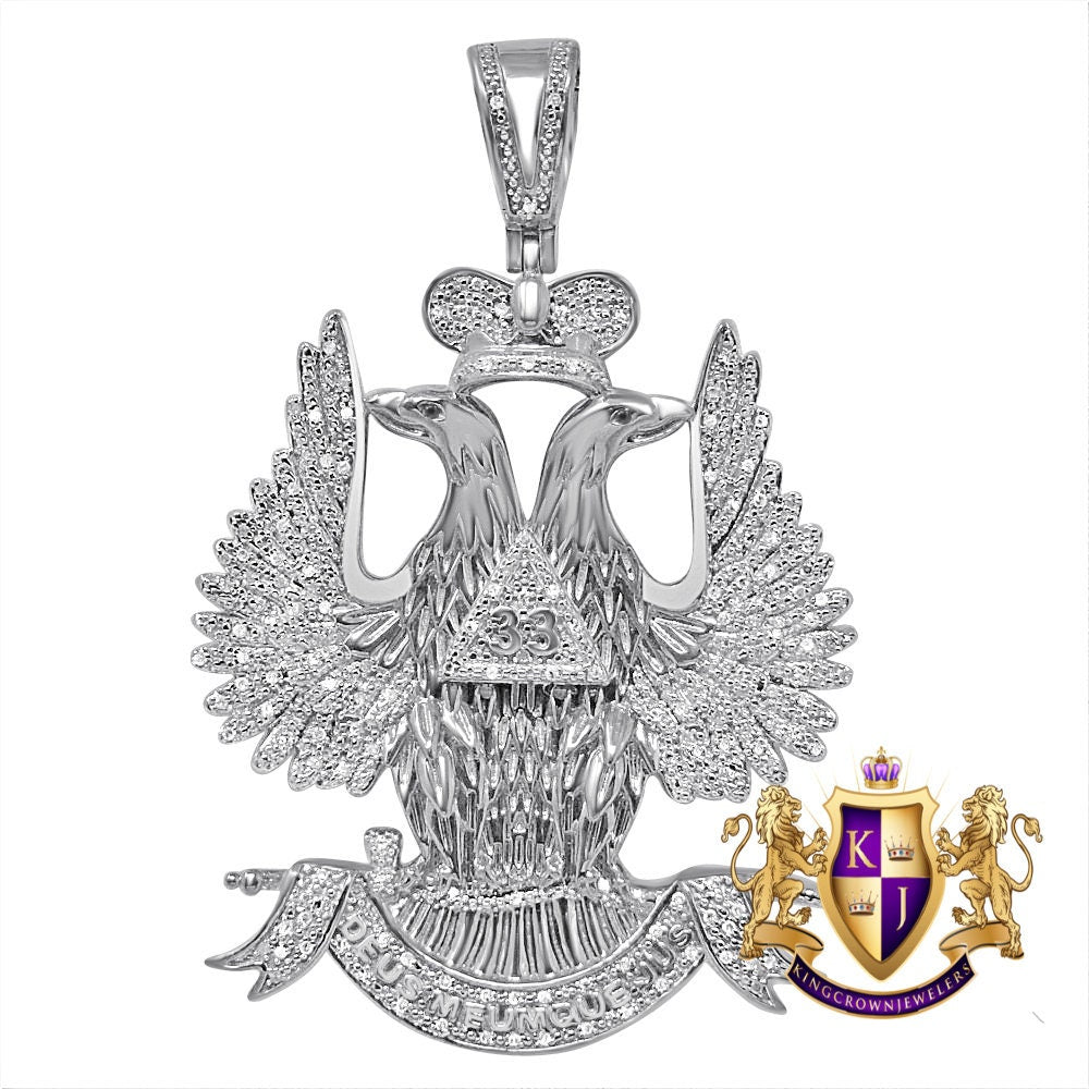 30 + Grams Real Genuine Diamond 0.60 Cwt. 33 Degree Masonic Scottish Rite Freemasonry Pendent 10K Gold Over Custom Charm Big 2.5''