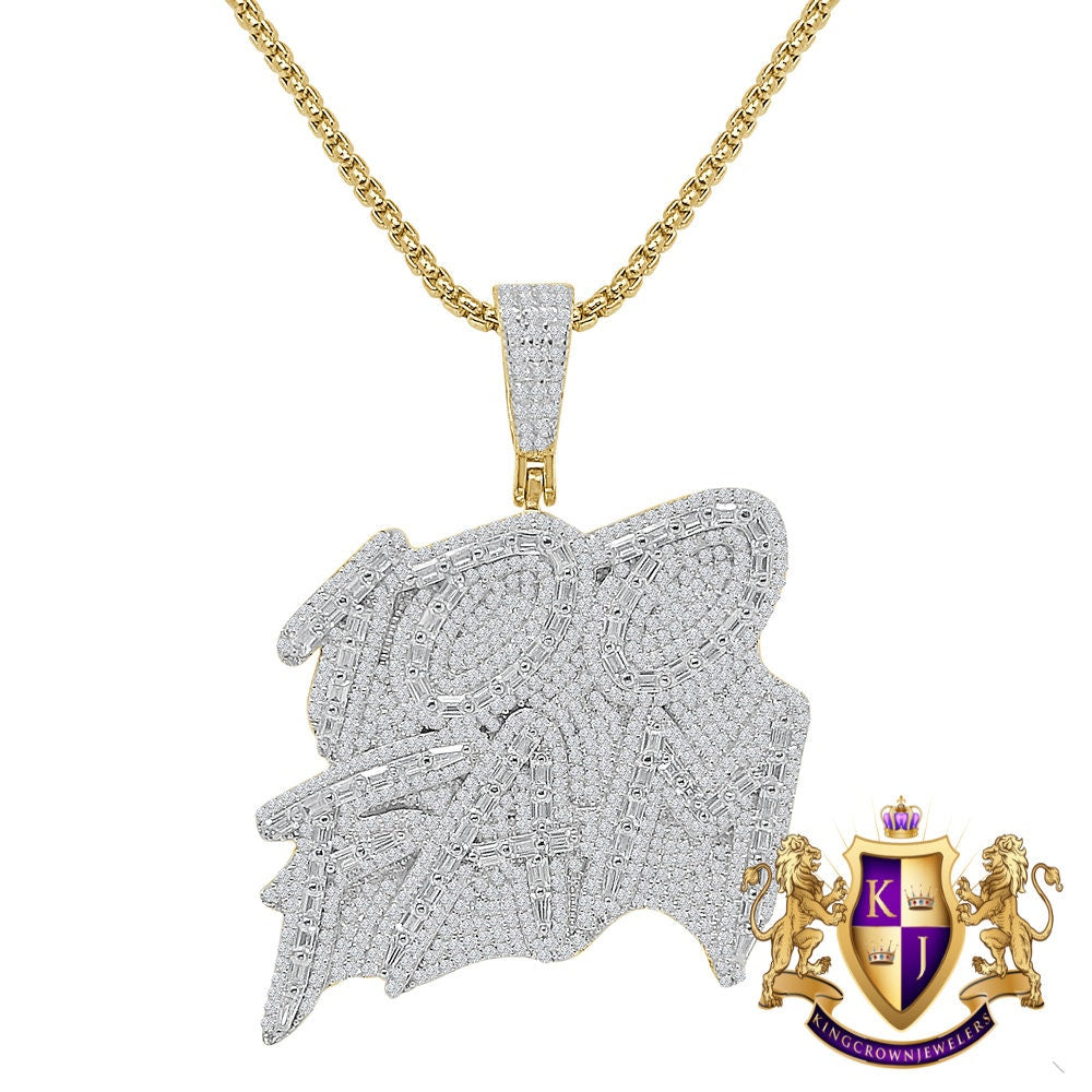 35 + Grams Genuine Real Authentic Italian Sterling Silver 14K Gold Over Simulated Diamond "100 FAM" Custom Charm Pendant Chain Set 2.25''