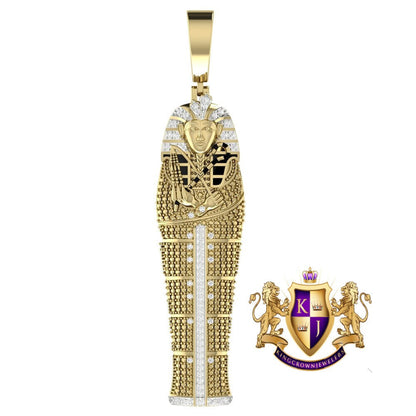 Big 3'' Real Genuine Authntic Diamond 0.50 Cwt. Egyptian King Tut Pharaoh Mummy Charm 10K Gold Over Exclusive Custom Pendent