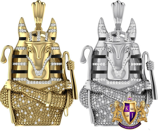41+ Grams Real Genuine Natural Diamond Egyptian God Of Death Anubis Pharaoh Mummy Charm 10K Gold Over Mens Exclusive Custom Pendent Xl 2.5''