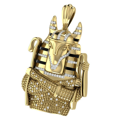 41+ Grams Real Genuine Natural Diamond Egyptian God Of Death Anubis Pharaoh Mummy Charm 10K Gold Over Mens Exclusive Custom Pendent Xl 2.5''