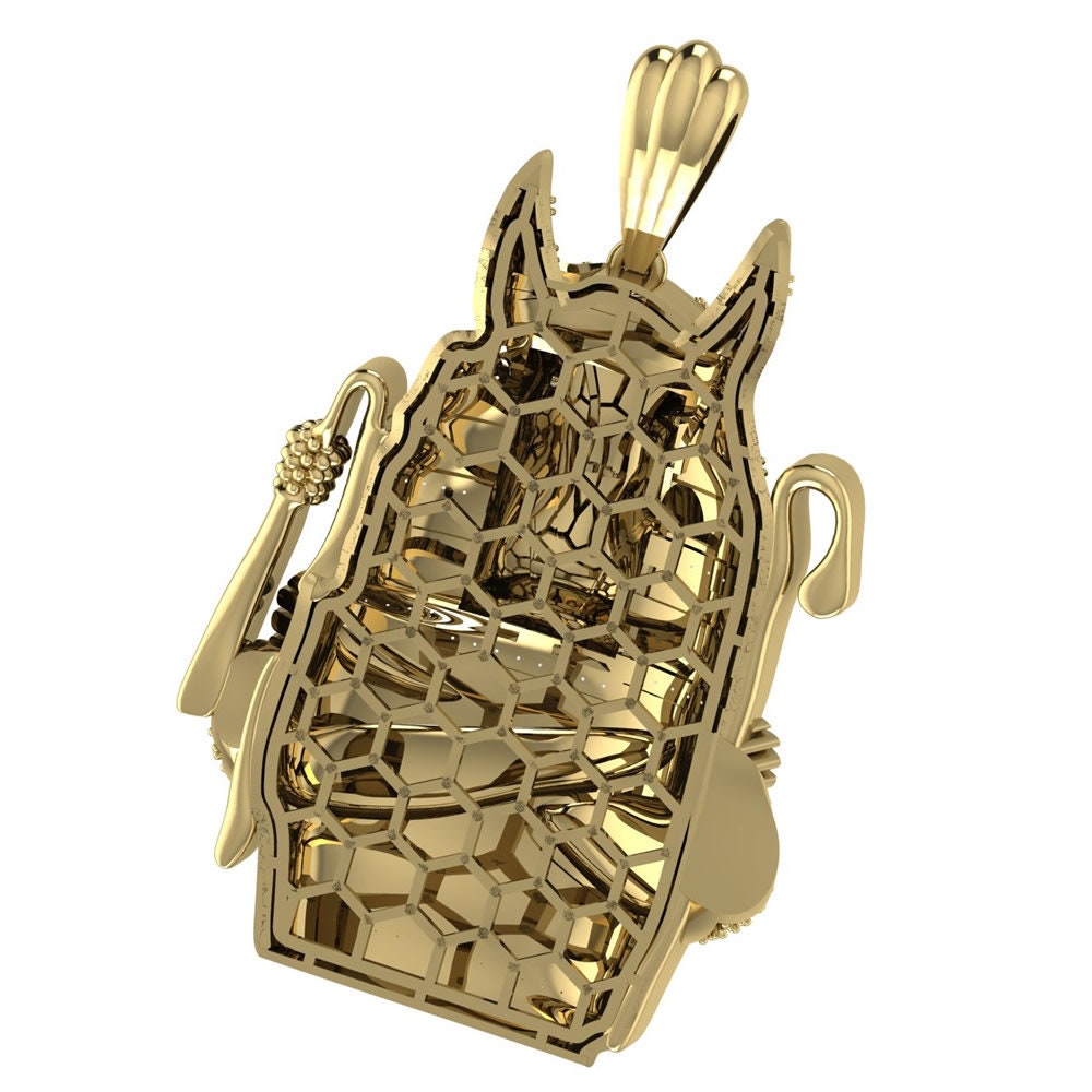 41+ Grams Real Genuine Natural Diamond Egyptian God Of Death Anubis Pharaoh Mummy Charm 10K Gold Over Mens Exclusive Custom Pendent Xl 2.5''