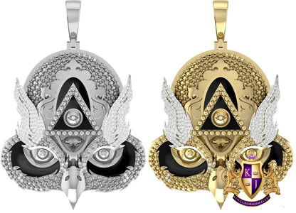 36 + Grams Real Genuine Diamond Eye Providence Owl Illuminati Freemasonry Masons Masonic Charm 10K Gold Over Men's Custom Pendent XL Big 3''
