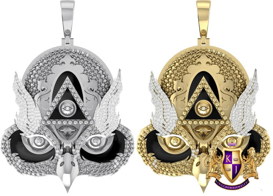 36 + Grams Real Genuine Diamond Eye Providence Owl Illuminati Freemasonry Masons Masonic Charm 10K Gold Over Men's Custom Pendent XL Big 3''