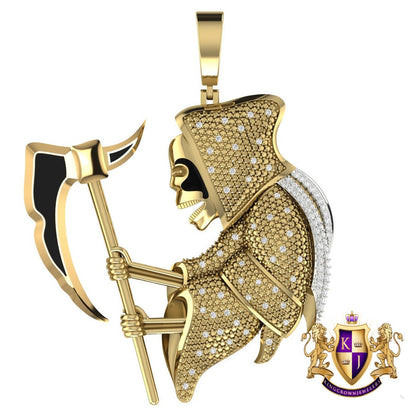30 + Grams Big 2.85'' Real Genuine Authentic Diamond Santa Muerte Grim Reaper Angel of Death Pendent 10k Gold Over Custom Religious Charm
