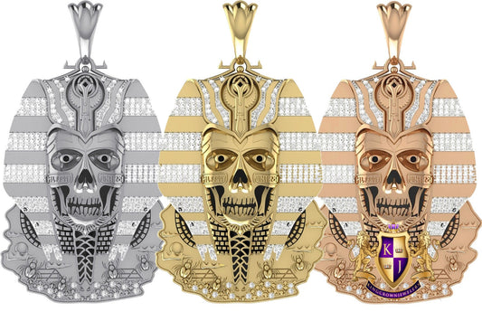 26+ Grams Genuine Real Diamond Exclusive Custom Piece Egyptian King Tut Skull Pharaoh Mummy Scarab Beetle Charm 10K Gold Over Pendent 2.75''
