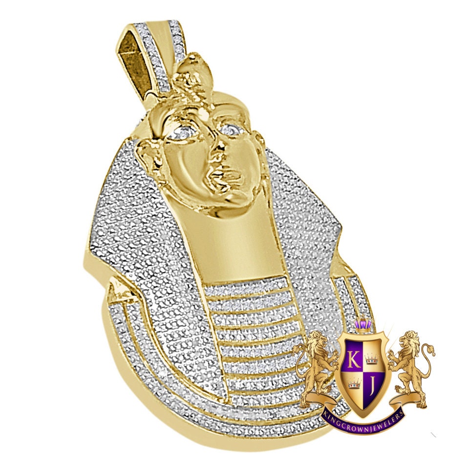 20 + Grams Real Genuine Authentic Diamond Egyptian Pharaoh King Tut Pendant 10k Gold Finish Mummy Charm 2.35''