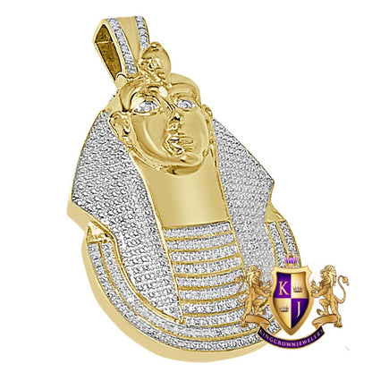 20 + Grams Real Genuine Authentic Diamond Egyptian Pharaoh King Tut Pendant 10k Gold Finish Mummy Charm 2.35''