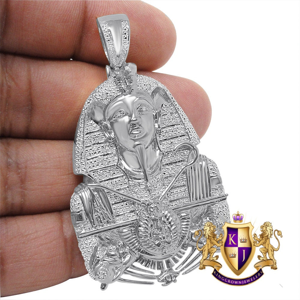 27 + Grams Genuine Real Authentic Diamond Egyptian Scarab Pharaoh Eye of Ra Ankh Cross Custom Pendent 10K Yellow Gold Finish Charm 2.35''