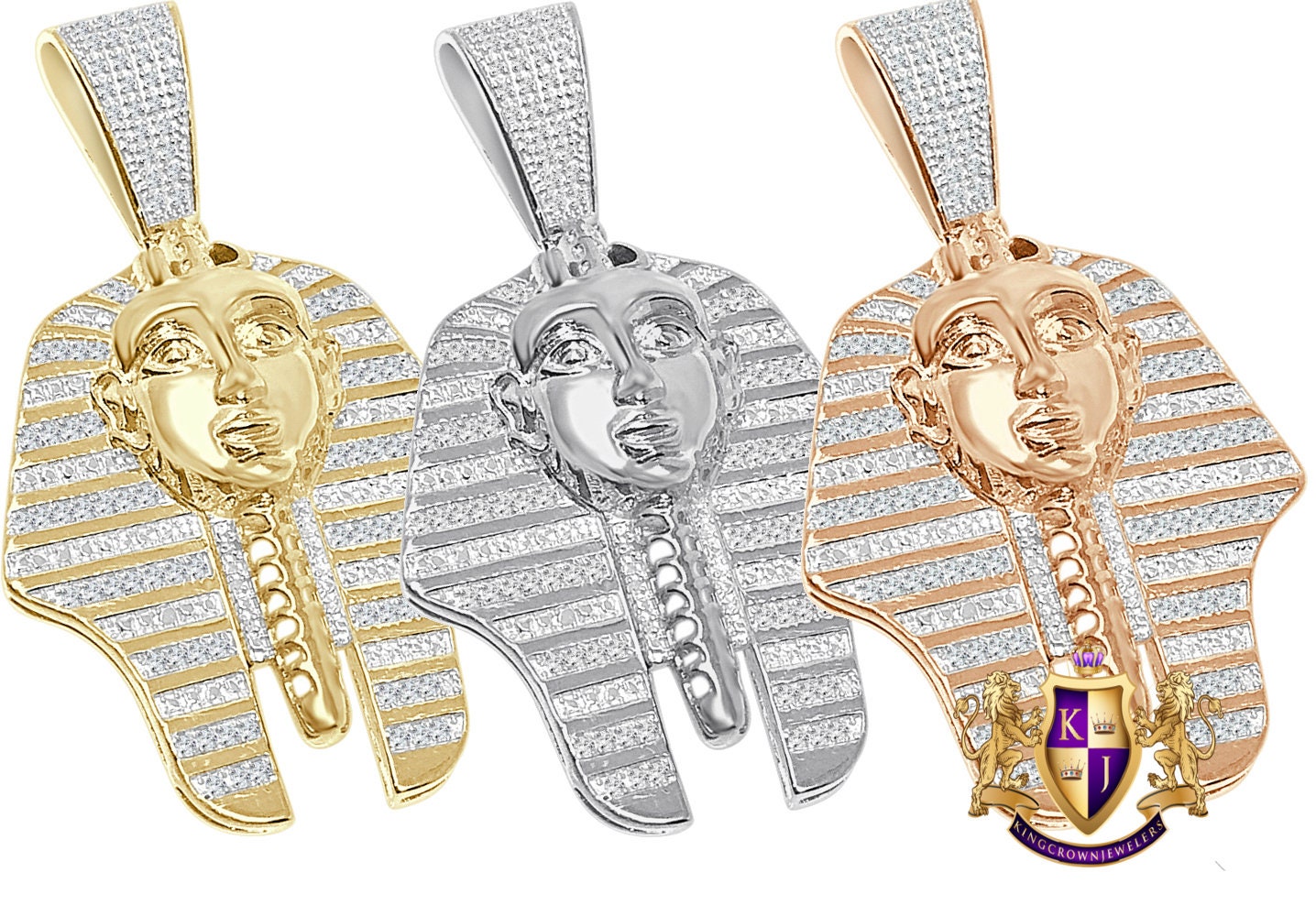 Men's Real Authentic Genuine Diamond 10K Gold Finish Egyptian Pharaoh King Tut 2" Pendant Mummy Charm 14 + Grams