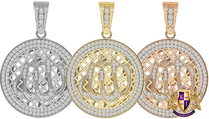 26+ Grams Real Sterling Silver 14K Gold Over 2.00 Cwt Simulated Diamond Muslim Allah God Round Medallion Islamic Arabic Pendent Charm 2.50''