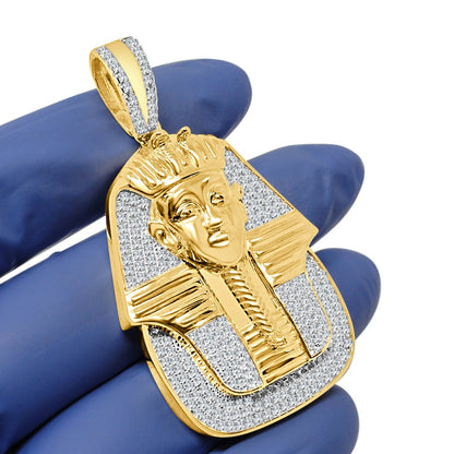 30 + Grams Real Genuine Sterling Silver 14K Gold Over Simulated Diamond King Tutankhamun Ancient Egyptian Pharaoh Mummy Pendant Charm 2.35''