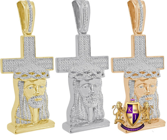 20 + Grams Real Genuine Diamond Jesus Christ Face Holy Cross Custom Pendant 10K  Gold Over Custom Religious Charm 2.50''