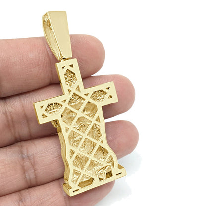 20 + Grams Real Genuine Diamond Jesus Christ Face Holy Cross Custom Pendant 10K  Gold Over Custom Religious Charm 2.50''