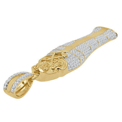 26 + Grams Big XL 3.25'' Real Authentic Sterling Silver Simulated Diamond 14K Gold Over Egyptian Pharaoh King Tut Mummy Custom Pendant Charm