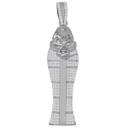 26 + Grams Big XL 3.25'' Real Authentic Sterling Silver Simulated Diamond 14K Gold Over Egyptian Pharaoh King Tut Mummy Custom Pendant Charm