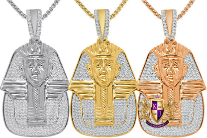 30 + Grams Real Genuine Sterling Silver 14K Gold Over Simulated Diamond King Tutankhamun Ancient Egyptian Pharaoh Mummy Pendant Charm 2.35''