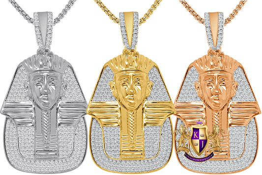 30 + Grams Real Genuine Sterling Silver 14K Gold Over Simulated Diamond King Tutankhamun Ancient Egyptian Pharaoh Mummy Pendant Charm 2.35''
