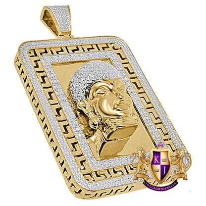 30+ Grams Men's Genuine Real Authentic Diamond Gautama Buddha Face Frame Style Religious Pendant 10K Gold Over Meditation Greek Charm 2.50''