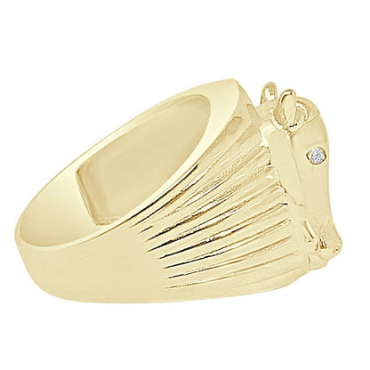 Men's Real Genuine Sterling Silver Simulated Diamond 14K Gold Over Good luck Horseshoe Lucky Ring Band