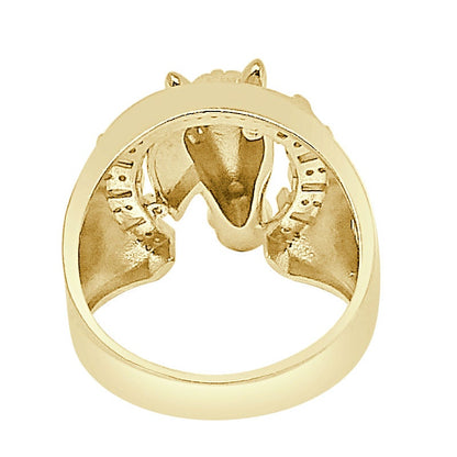 Men's Real Genuine Sterling Silver Simulated Diamond 14K Gold Over Good luck Horseshoe Lucky Ring Band