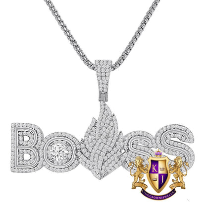 Solitaire 20 + Grams Men's 14k Gold Over 2.00 Cwt. Simulated Diamond BOSS Built on Self Success Custom Charm Pendant Chain Set