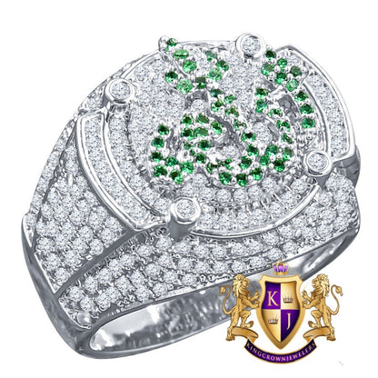 Men's Emerald Green Simulated Diamond 14K White Gold Over Allah God Muslim Islamic Islamic Pinky Ring Band