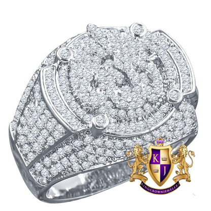 Men's 14K White Gold On Genuine Sterling Silver Simulated Diamond Allah God Muslim Islamic Pinky Ring Band