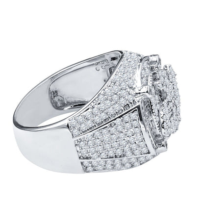 Men's 14K White Gold On Genuine Sterling Silver Simulated Diamond Allah God Muslim Islamic Pinky Ring Band