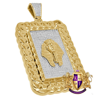 Real Genuine Authentic Diamond 29 + Grams Miami Cuban Frame Egyptian Pharaoh Mummy Charm 10K Gold Finish Pendent 2.50''