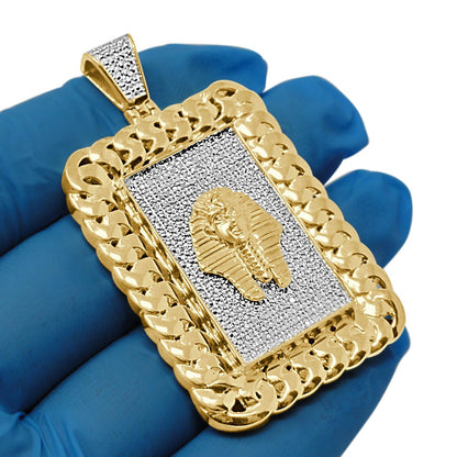 Real Genuine Authentic Diamond 29 + Grams Miami Cuban Frame Egyptian Pharaoh Mummy Charm 10K Gold Finish Pendent 2.50''