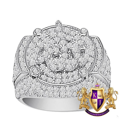 Men's 14K White Gold On Genuine Sterling Silver Simulated Diamond Allah God Muslim Islamic Pinky Ring Band