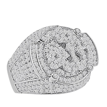 Men's 14K White Gold On Genuine Sterling Silver Simulated Diamond Allah God Muslim Islamic Pinky Ring Band