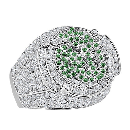 Men's Emerald Green Simulated Diamond 14K White Gold Over Allah God Muslim Islamic Islamic Pinky Ring Band