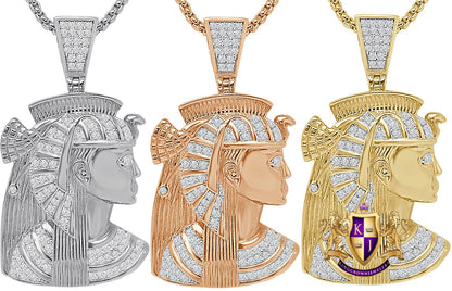 26 + Grams Real Genuine Sterling Silver Simulated Diamond Egyptian Queen Nefertiti Pharaoh Mummy Cleopatra Charm 14K Gold Over Pendant 2''